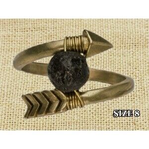 NEW! VITALITY Brass Sacred Arrow Lava Stone Aromatherapy Diffuser Ring  Sz 8